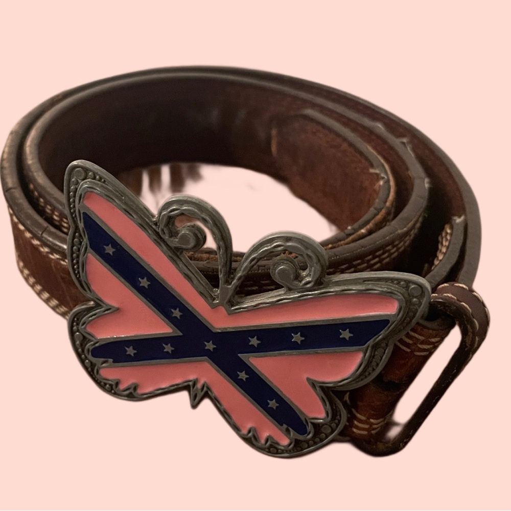 Women’s Nocona Genuine Leather Westen Belt 34 Butterfly Cross Statement Buckle - Picture 3 of 16